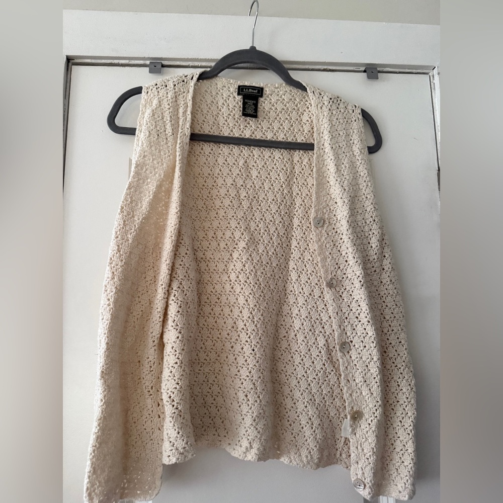 L.L. Bean Cream Crochet Knit Vest – Women’s Medium